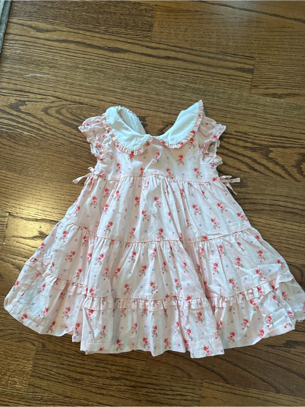 Janie and Jack Pink Floral Tiered Dress with Peter Pan Collar
